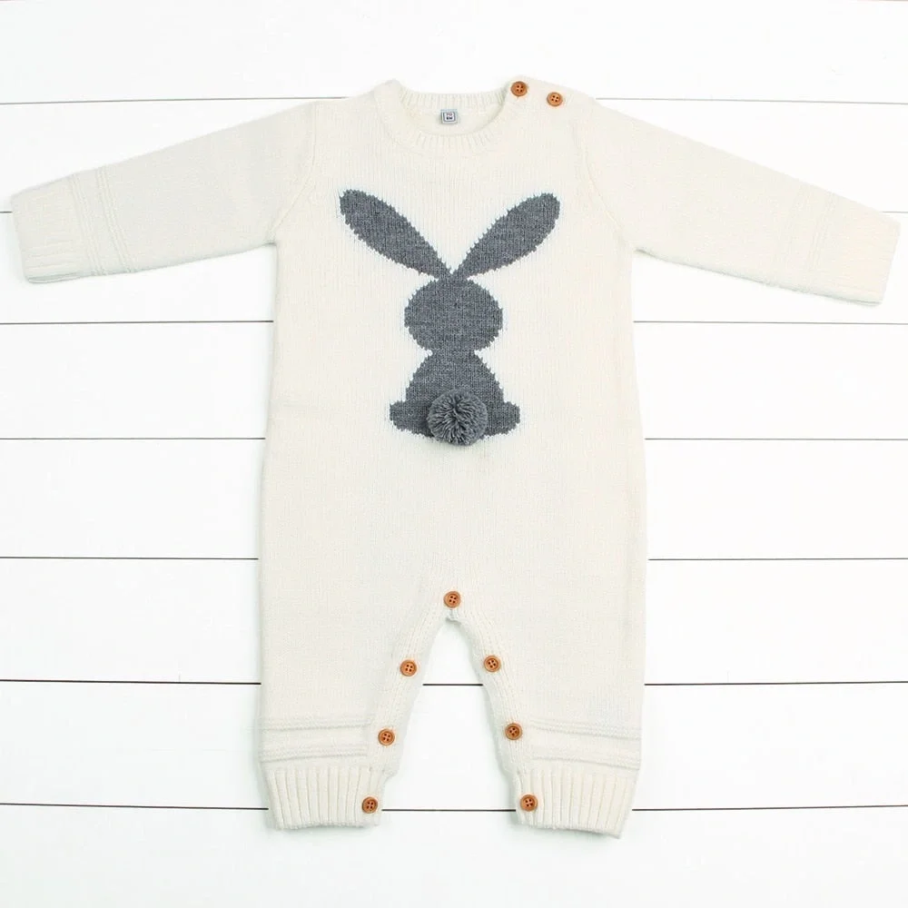 18 Months Cream Sweater Baby Onesie with Gray Bunny Design